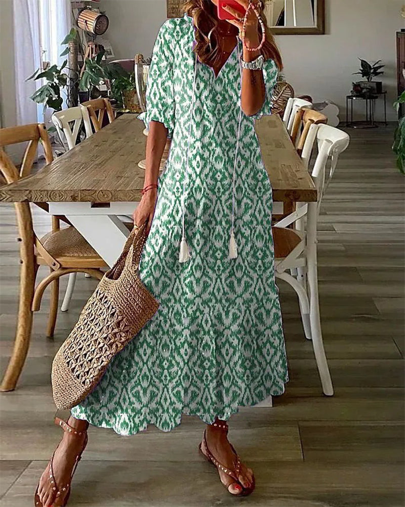 Andrea | Boho víntáz V-nyakú nyomtatott ruha