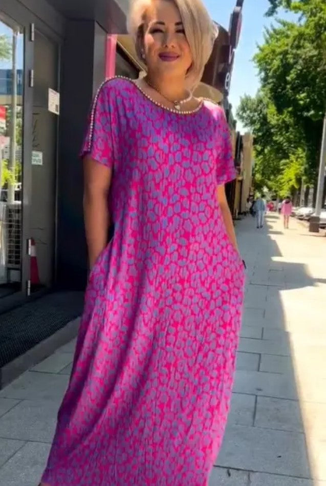 Raven | Tavaszi sikkes nyomtatott maxi ruha zsebekkel