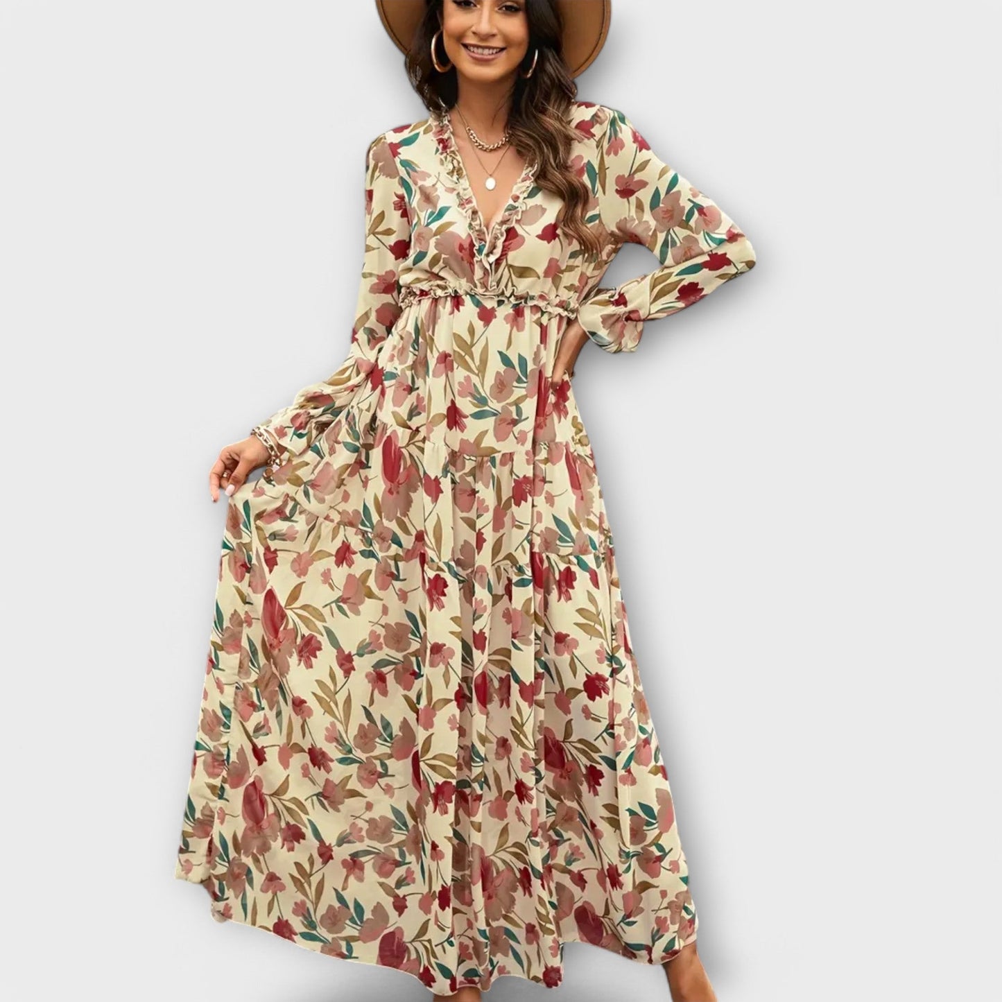 Juno | Elegáns virágos maxi ruha