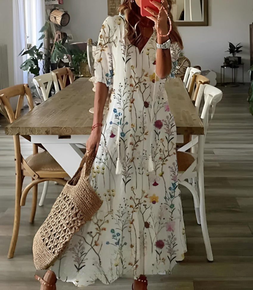 Andrea | Boho víntáz V-nyakú nyomtatott ruha