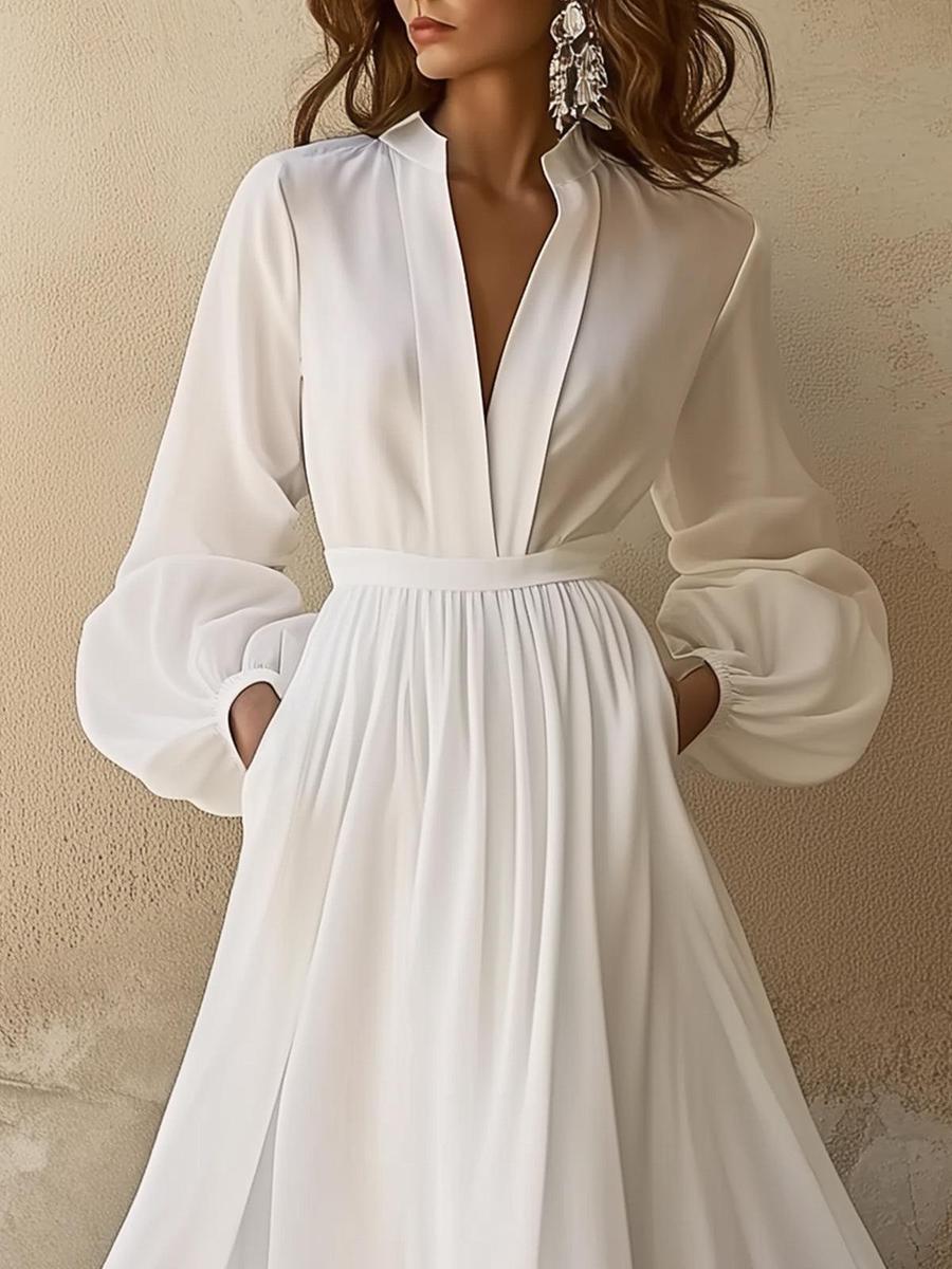 Laura | Vintage ihletésű fehér V-nyakú maxi ruha