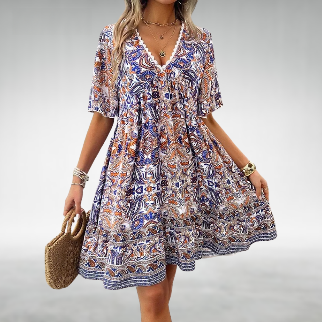 Adriana | Nyári boho paisley mintás mini ruha
