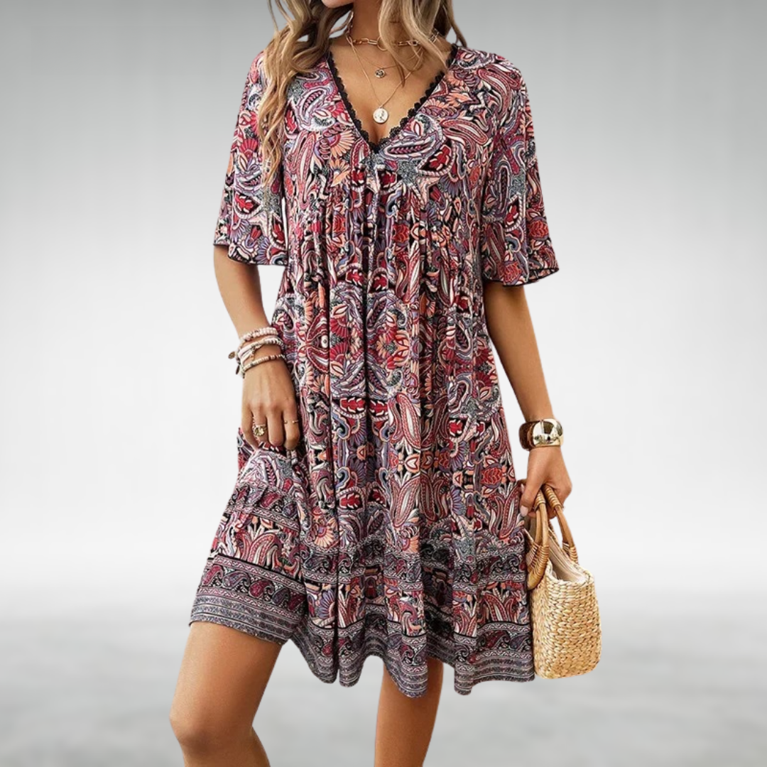 Adriana | Nyári boho paisley mintás mini ruha