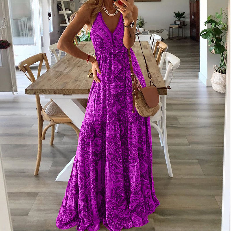 Wren | Boho spagetti pántos, V-nyakú maxi ruha