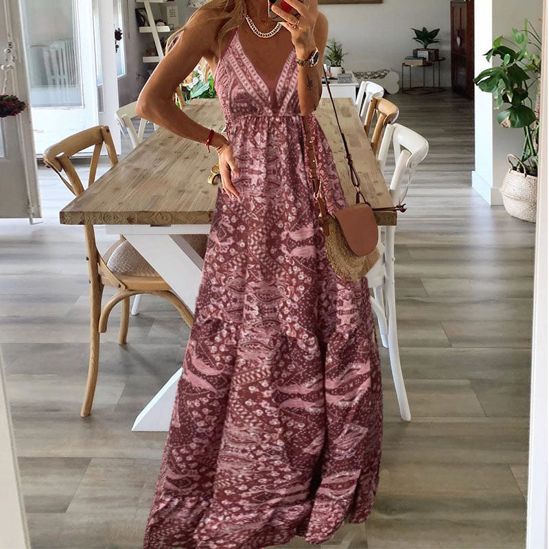 Wren | Boho spagetti pántos, V-nyakú maxi ruha