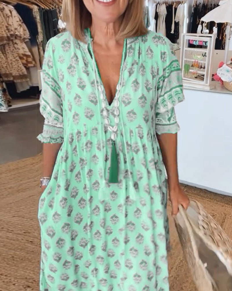 Jasmine | Lazább, hosszú lámpás ujjú boho maxi ruha
