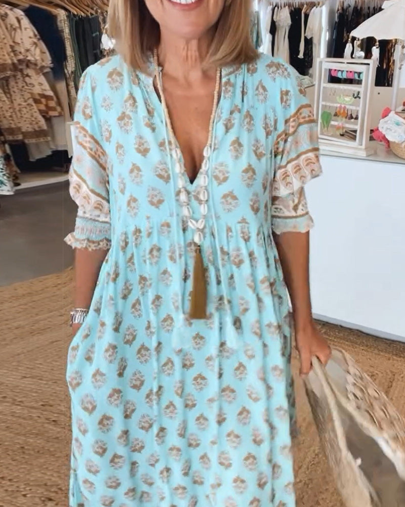 Jasmine | Lazább, hosszú lámpás ujjú boho maxi ruha