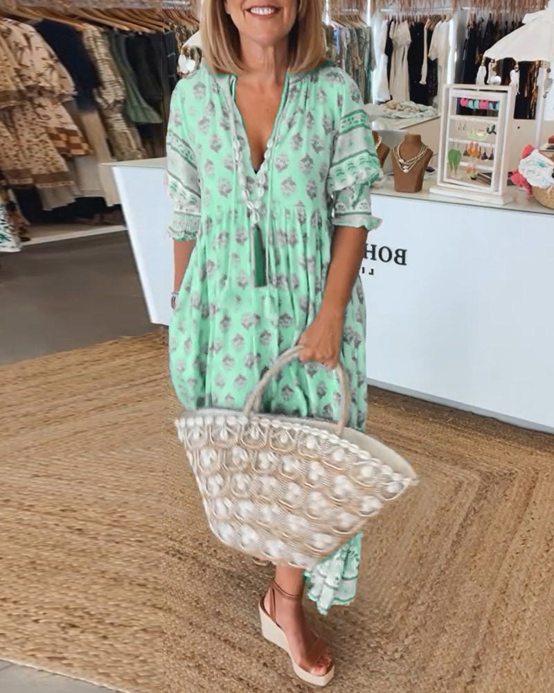 Jasmine | Lazább, hosszú lámpás ujjú boho maxi ruha