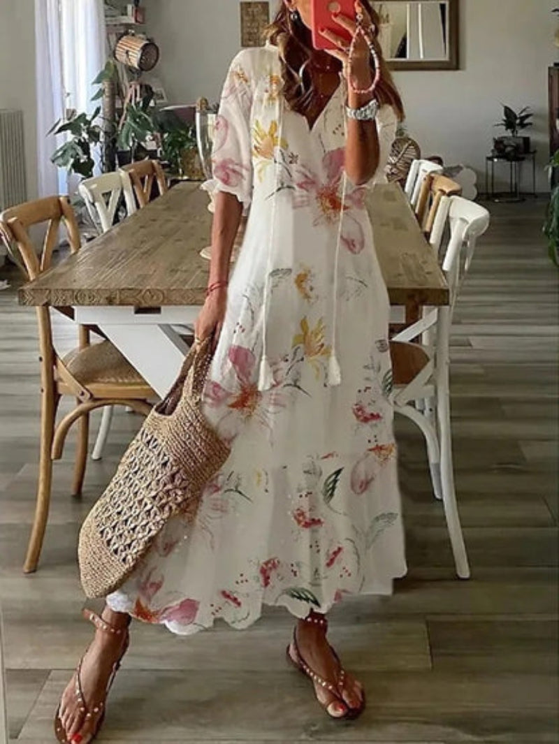 Andrea | Boho víntáz V-nyakú nyomtatott ruha