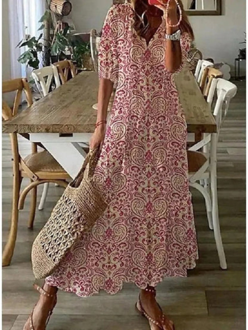 Andrea | Boho víntáz V-nyakú nyomtatott ruha