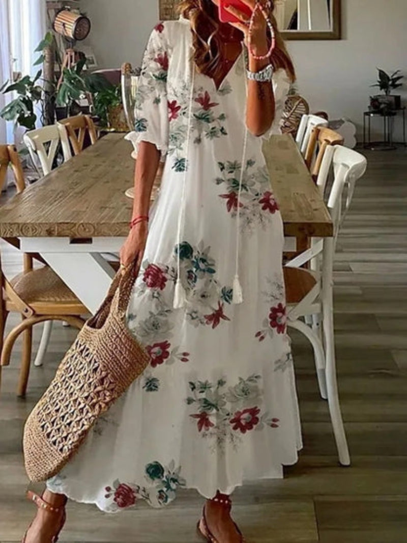 Andrea | Boho víntáz V-nyakú nyomtatott ruha