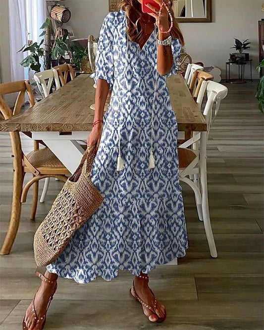Andrea | Boho víntáz V-nyakú nyomtatott ruha