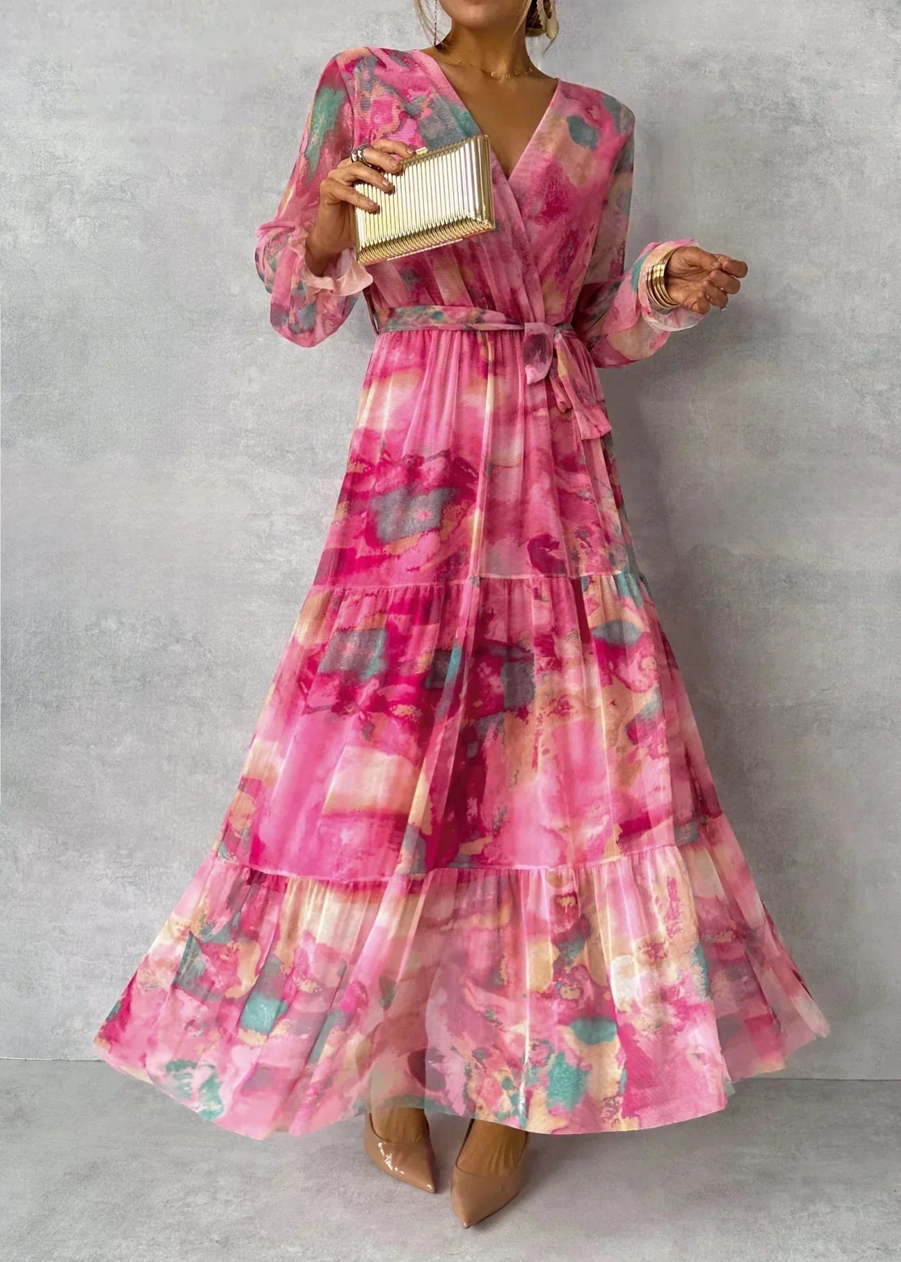 Felicity | Elegáns virágos swing maxi ruha