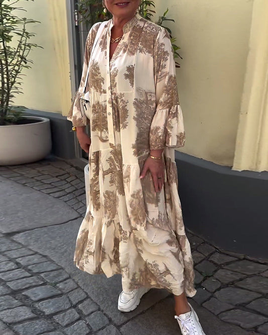 Giavanna | Casual Flared Sleeve hosszú nyomtatott ruha