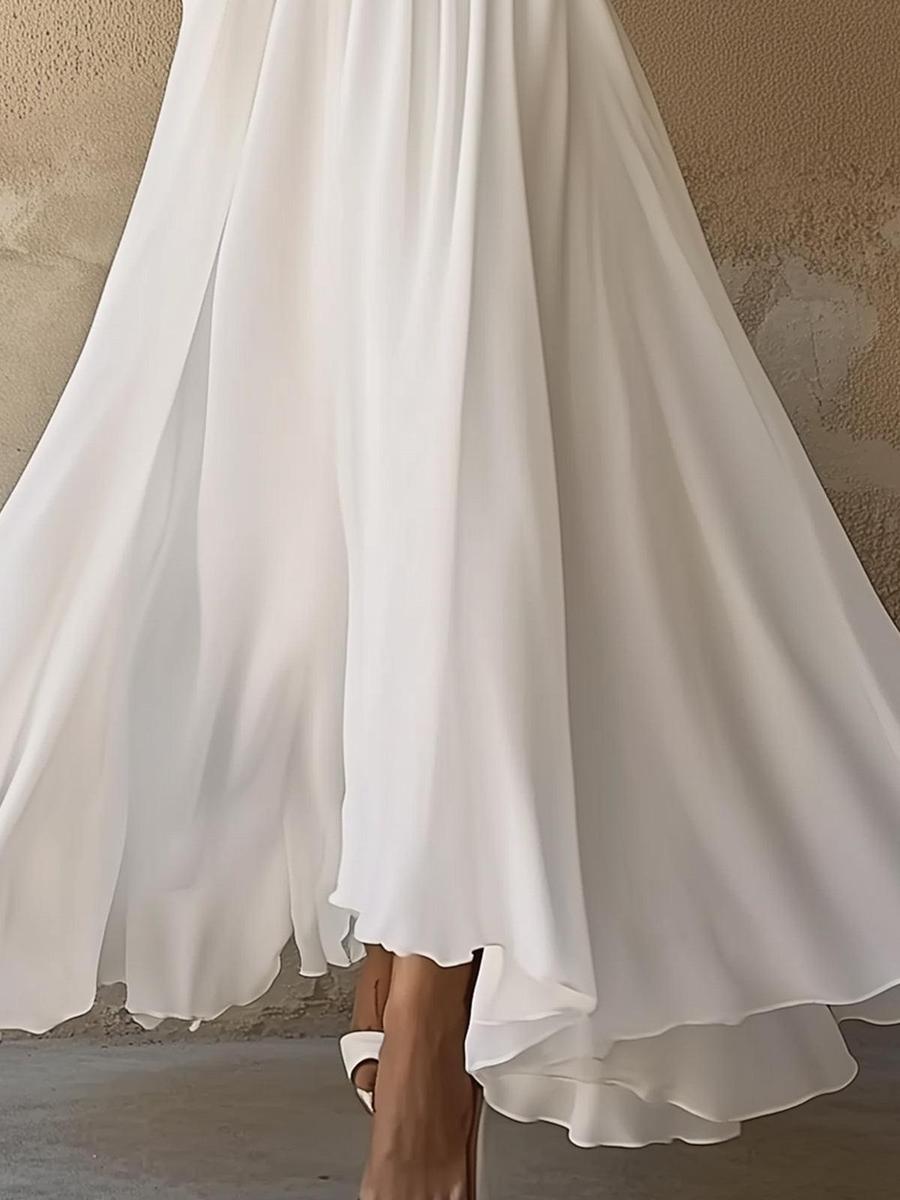 Laura | Vintage ihletésű fehér V-nyakú maxi ruha