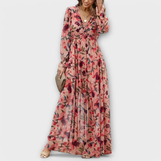 Juno | Elegáns virágos maxi ruha