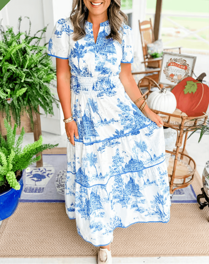 Solene | Boho chic V-nyakú virágos maxi ruha