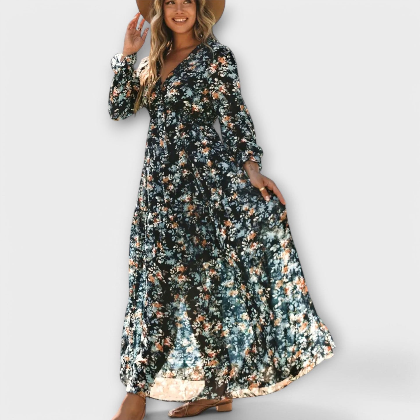 Juno | Elegáns virágos maxi ruha