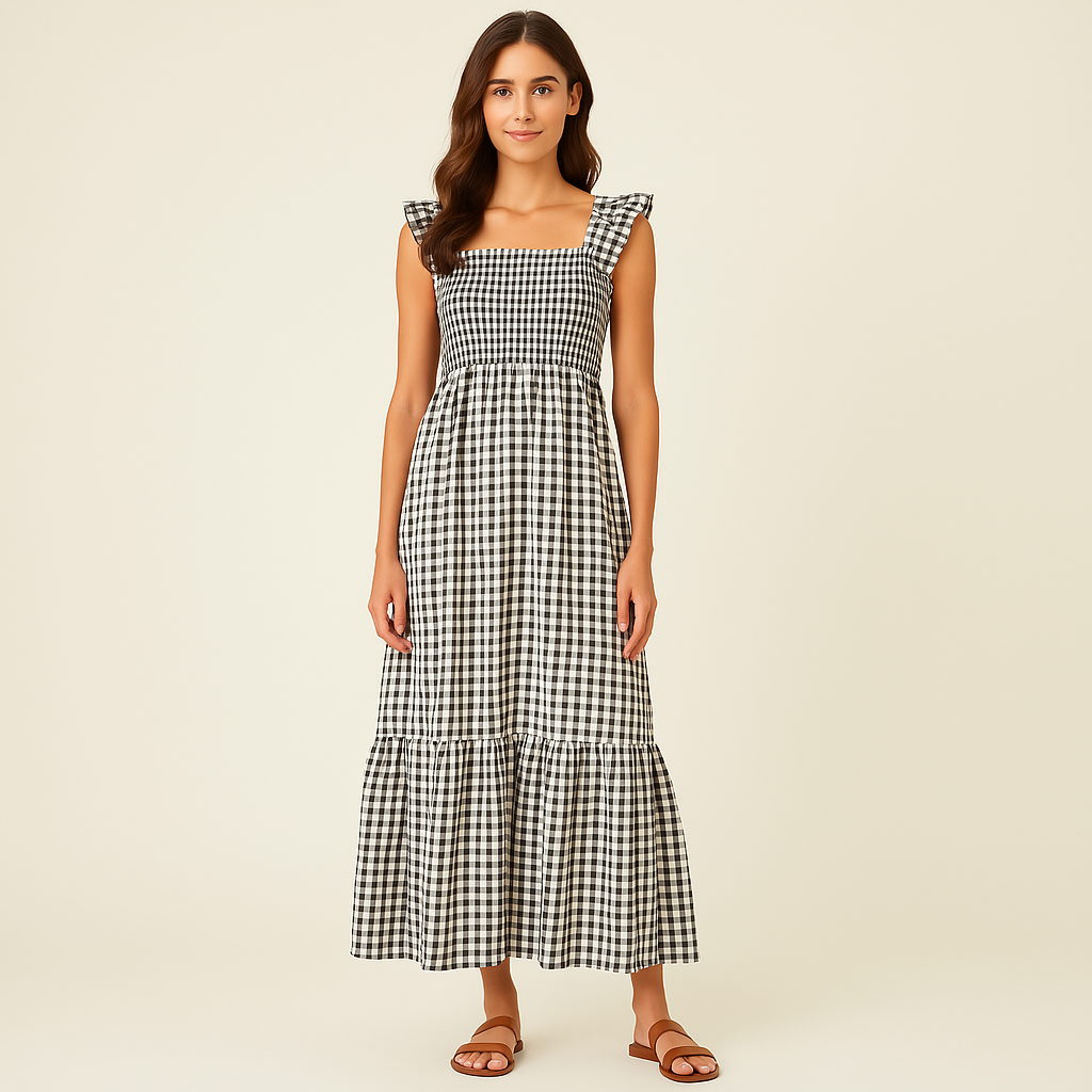 Sophia | Kockás nyomtatott ujjatlan maxi ruha