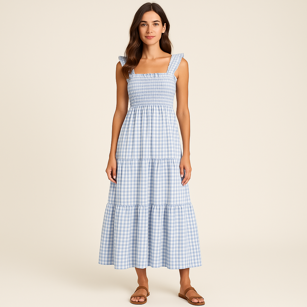 Sophia | Kockás nyomtatott ujjatlan maxi ruha