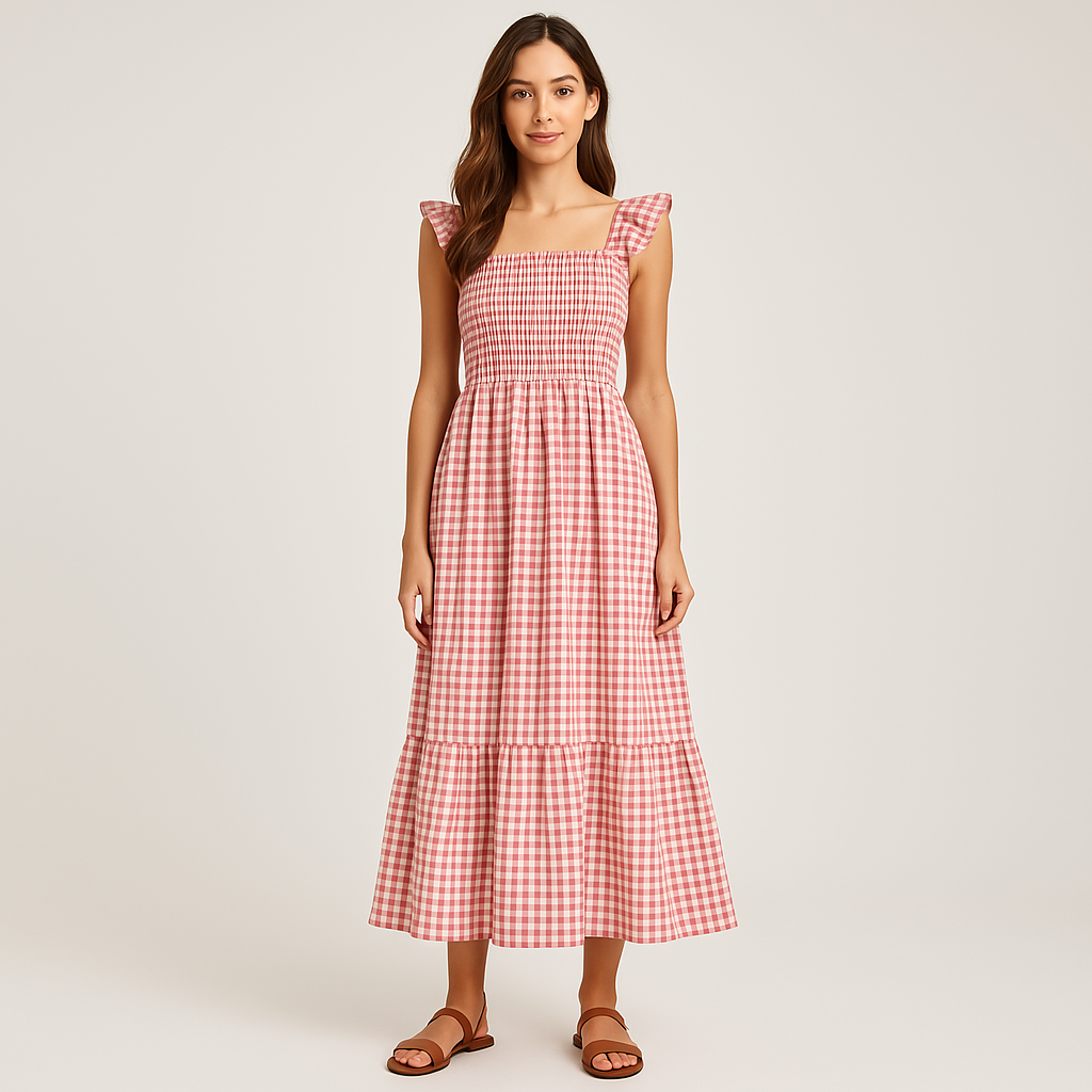 Sophia | Kockás nyomtatott ujjatlan maxi ruha