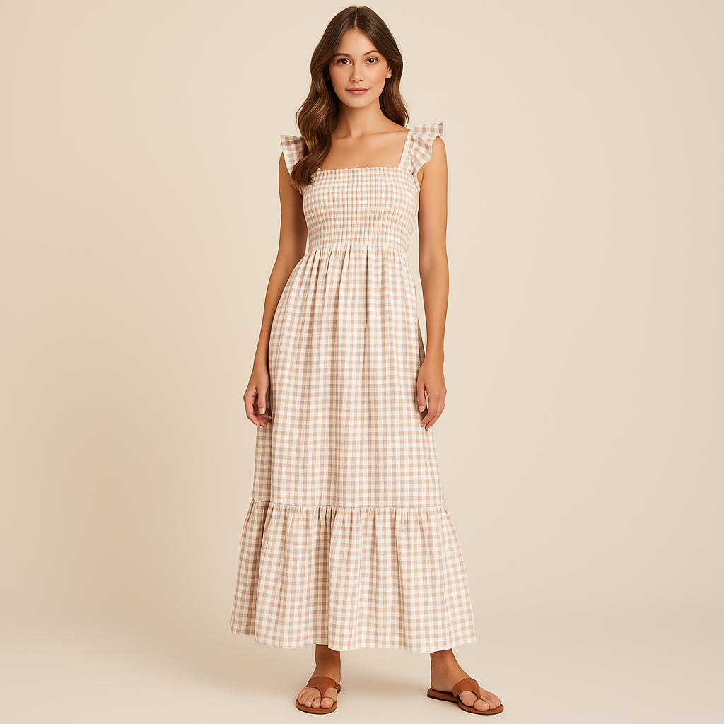 Sophia | Kockás nyomtatott ujjatlan maxi ruha