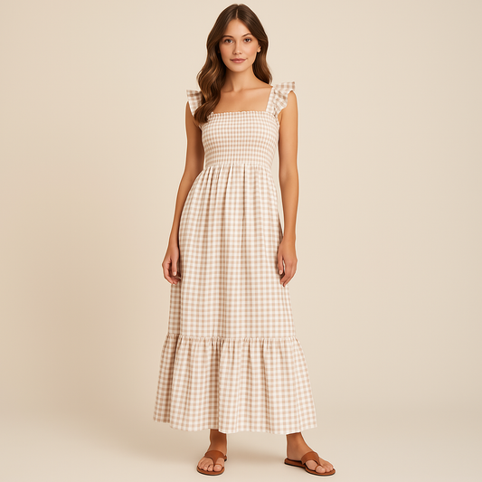 Sophia | Kockás nyomtatott ujjatlan maxi ruha