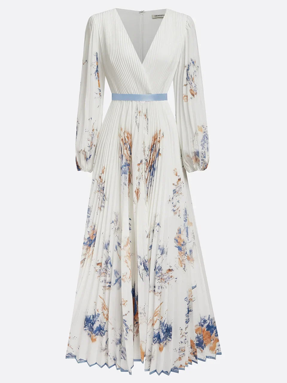 Halston | Elegáns V-nyakú puffos ujjú maxi ruha