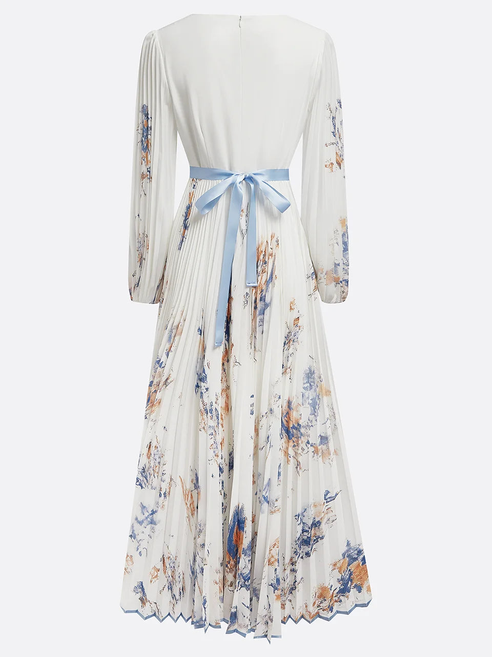 Halston | Elegáns V-nyakú puffos ujjú maxi ruha