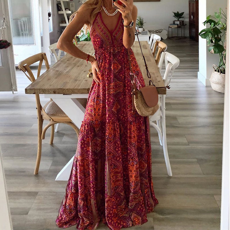 Wren | Boho spagetti pántos, V-nyakú maxi ruha