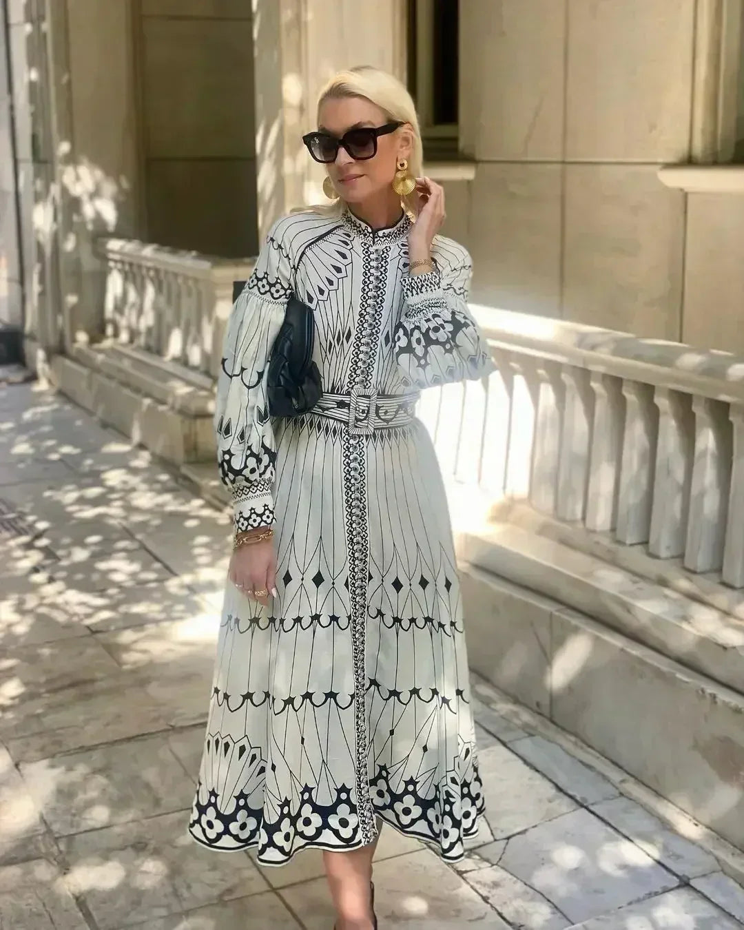 Mirabel | Elegáns, retro mintázatú, A vonalú ruha
