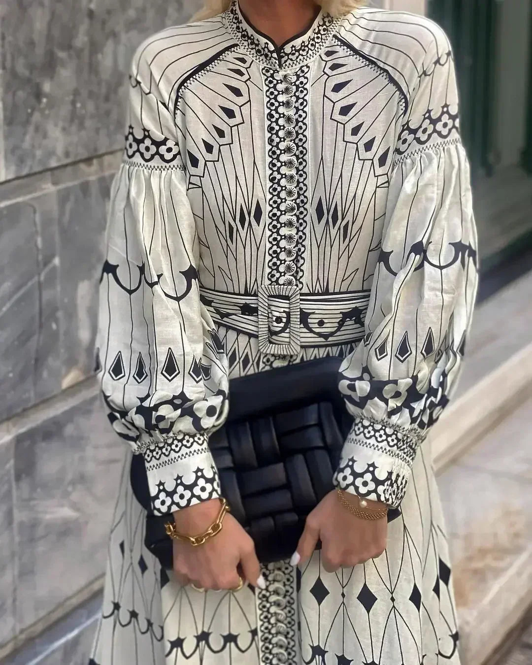 Mirabel | Elegáns, retro mintázatú, A vonalú ruha