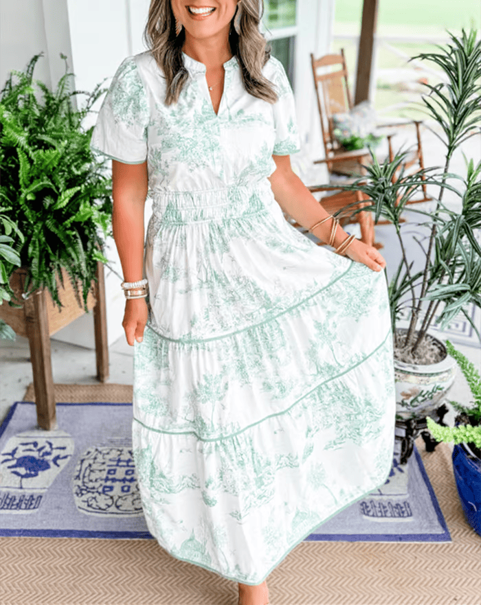 Solene | Boho chic V-nyakú virágos maxi ruha