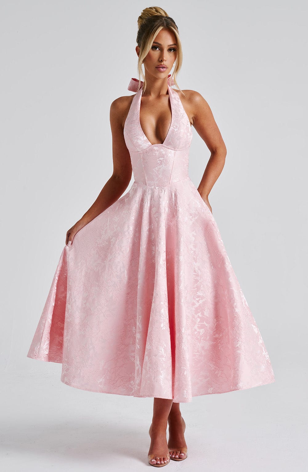 Renata | Jacquard csipkés derékú maxi ruha