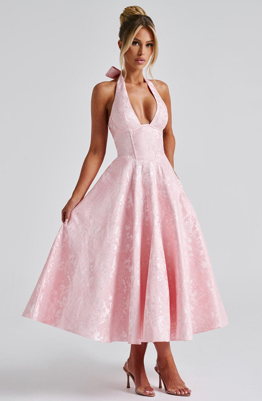 Renata | Jacquard csipkés derékú maxi ruha