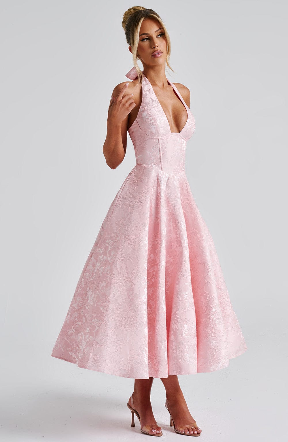 Renata | Jacquard csipkés derékú maxi ruha