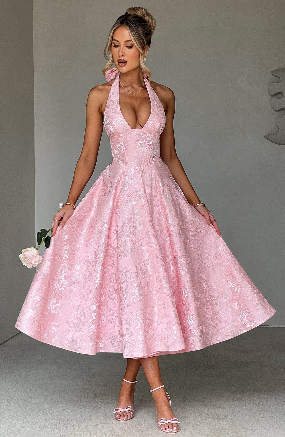 Renata | Jacquard csipkés derékú maxi ruha