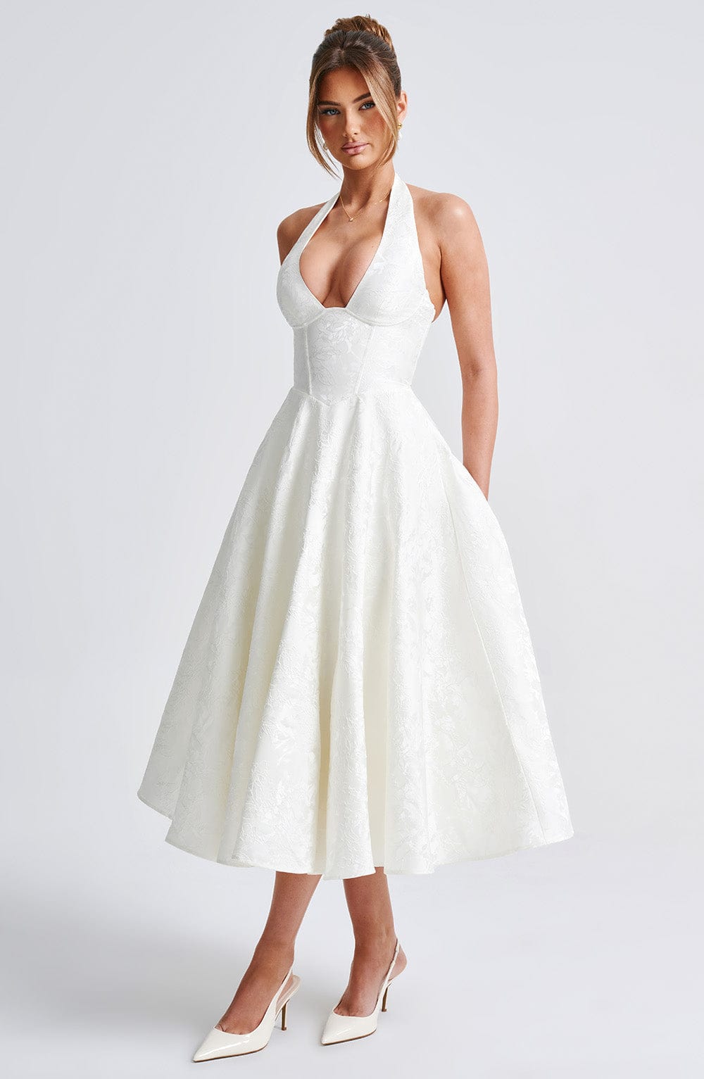 Renata | Jacquard csipkés derékú maxi ruha
