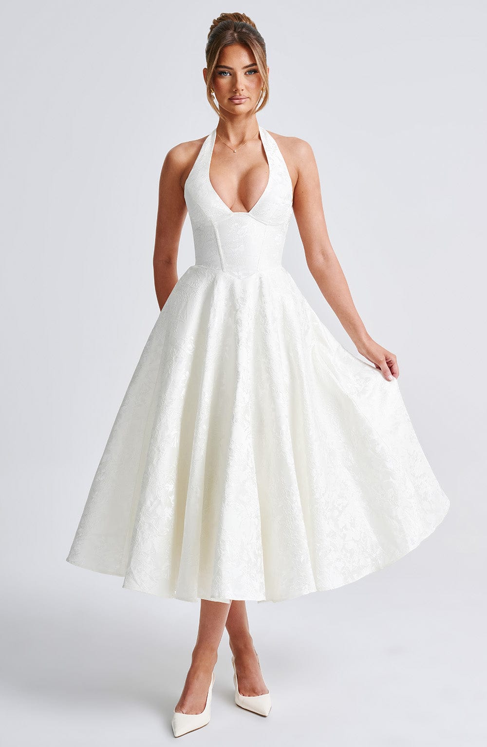 Renata | Jacquard csipkés derékú maxi ruha
