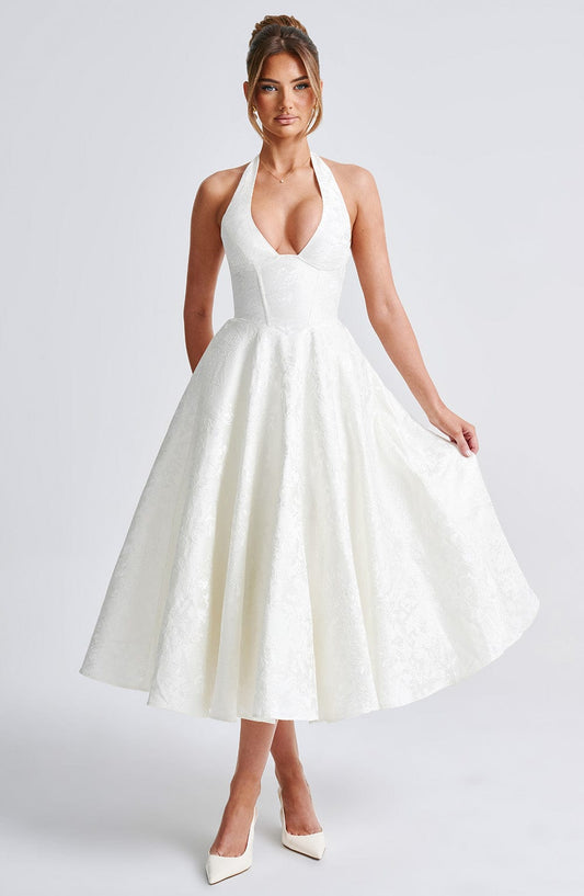 Renata | Jacquard csipkés derékú maxi ruha