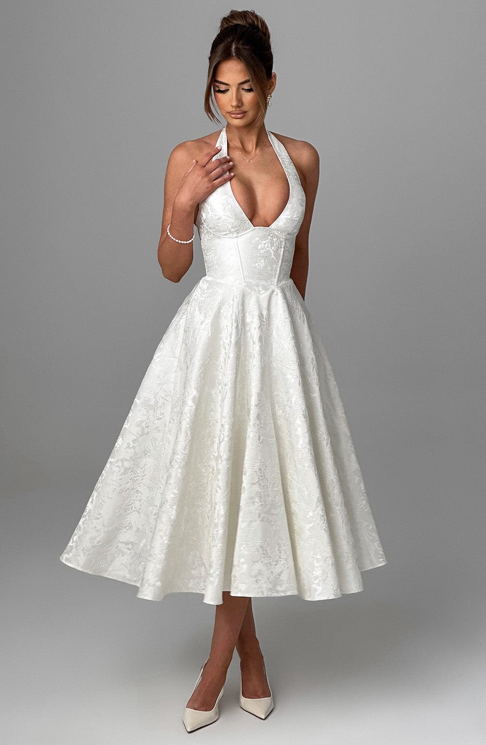 Renata | Jacquard csipkés derékú maxi ruha