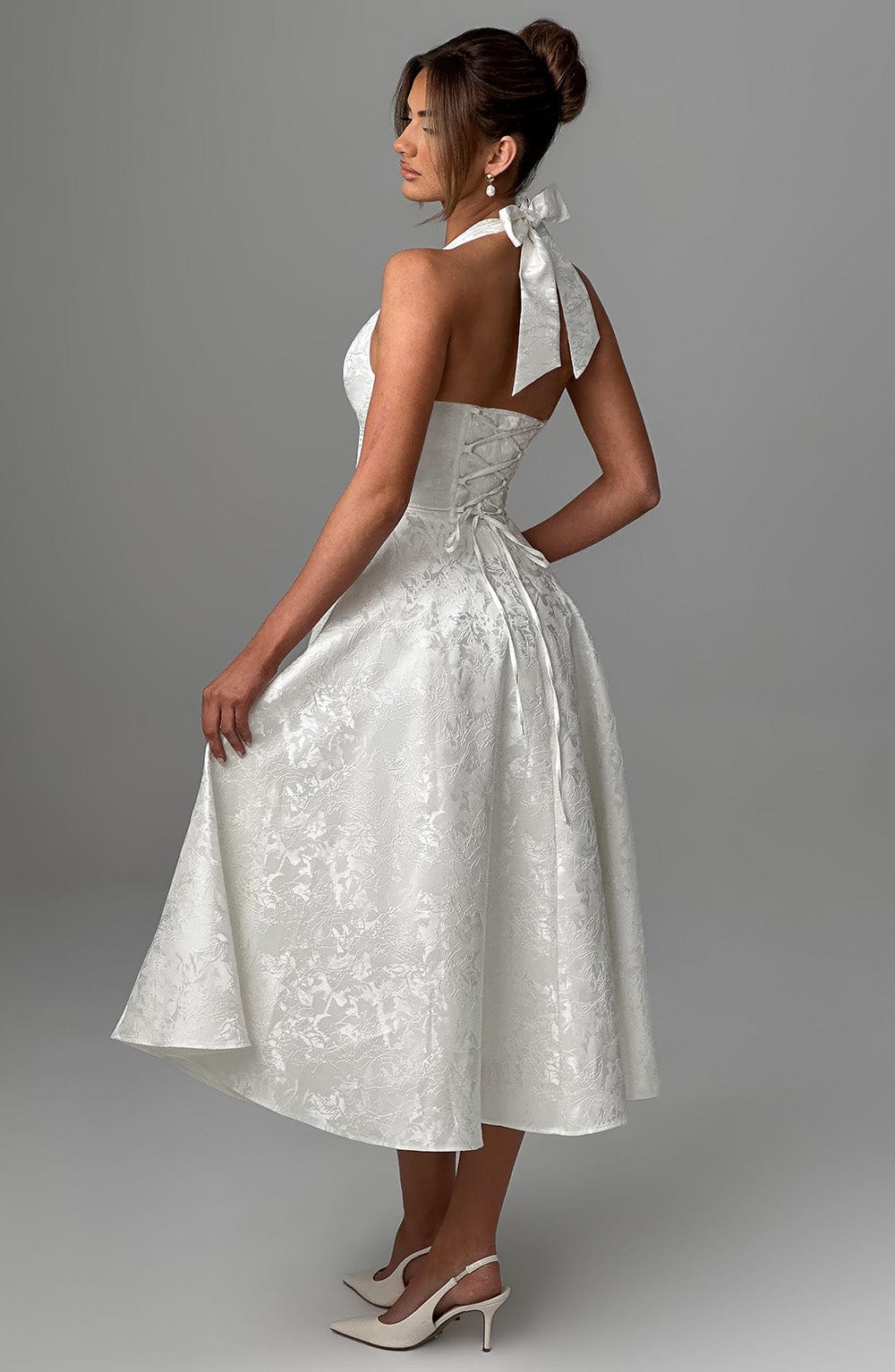 Renata | Jacquard csipkés derékú maxi ruha