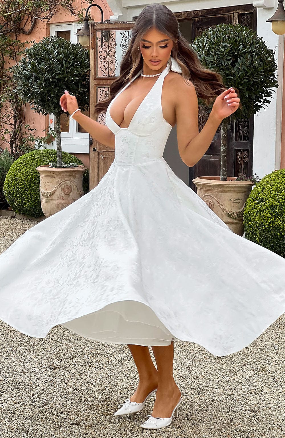 Renata | Jacquard csipkés derékú maxi ruha