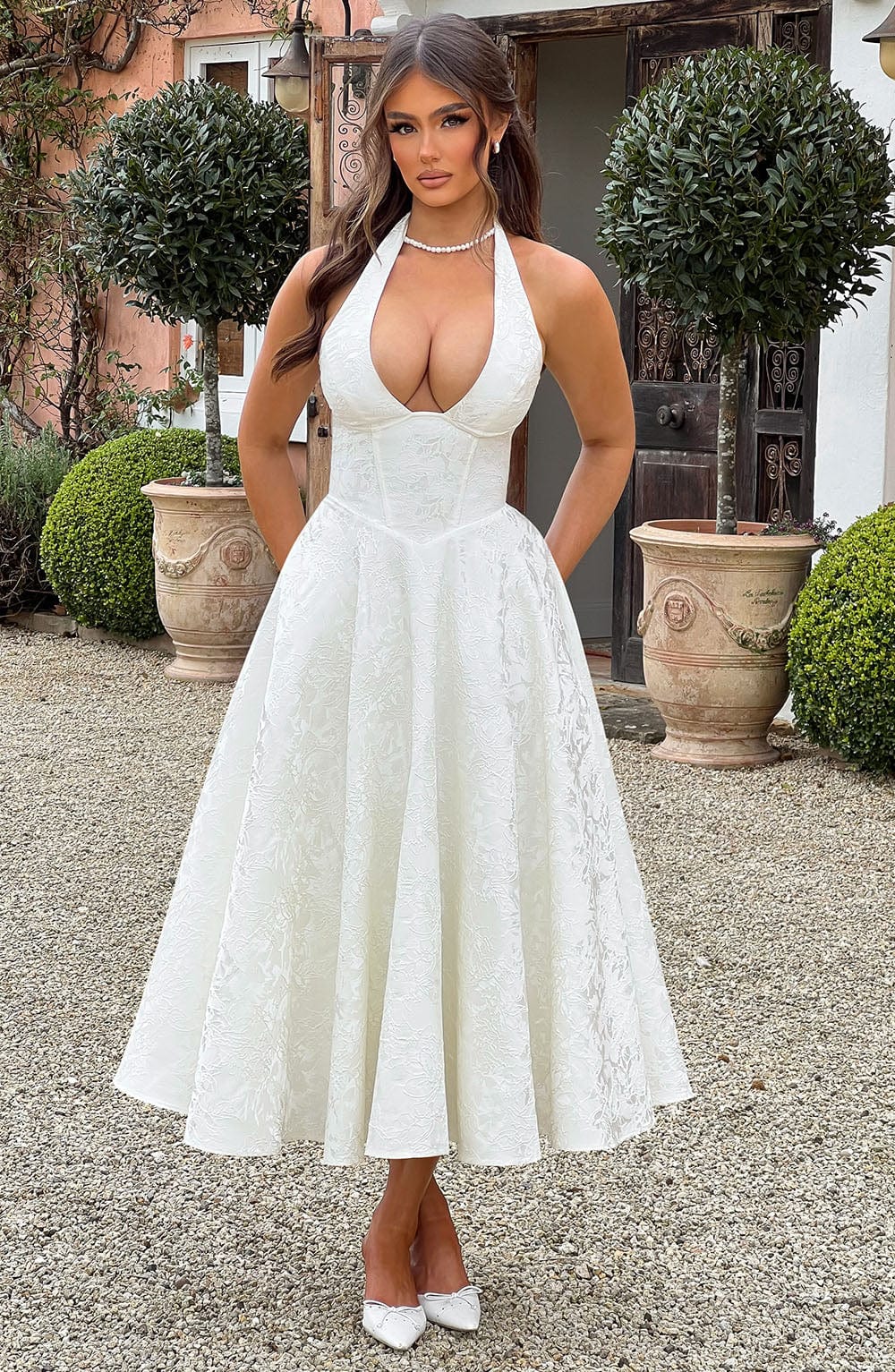 Renata | Jacquard csipkés derékú maxi ruha