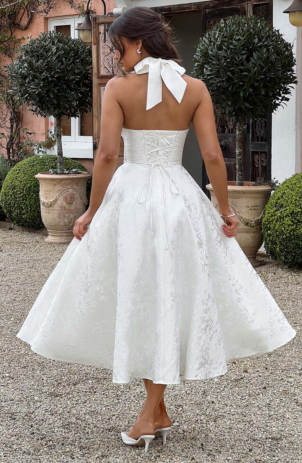 Renata | Jacquard csipkés derékú maxi ruha