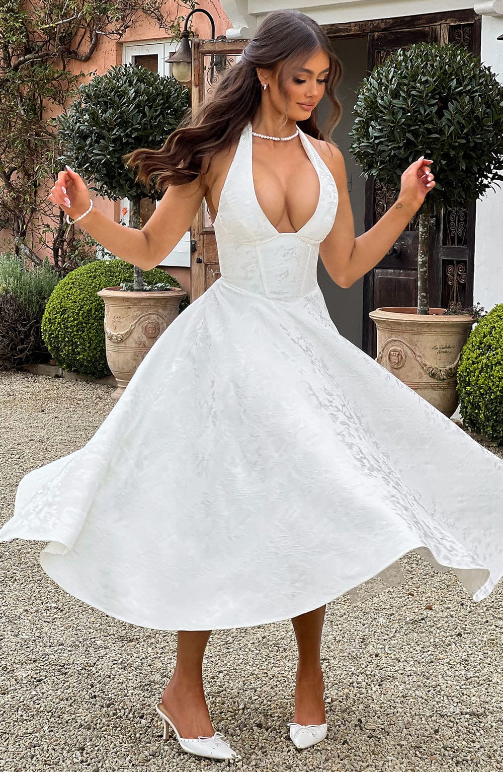 Renata | Jacquard csipkés derékú maxi ruha