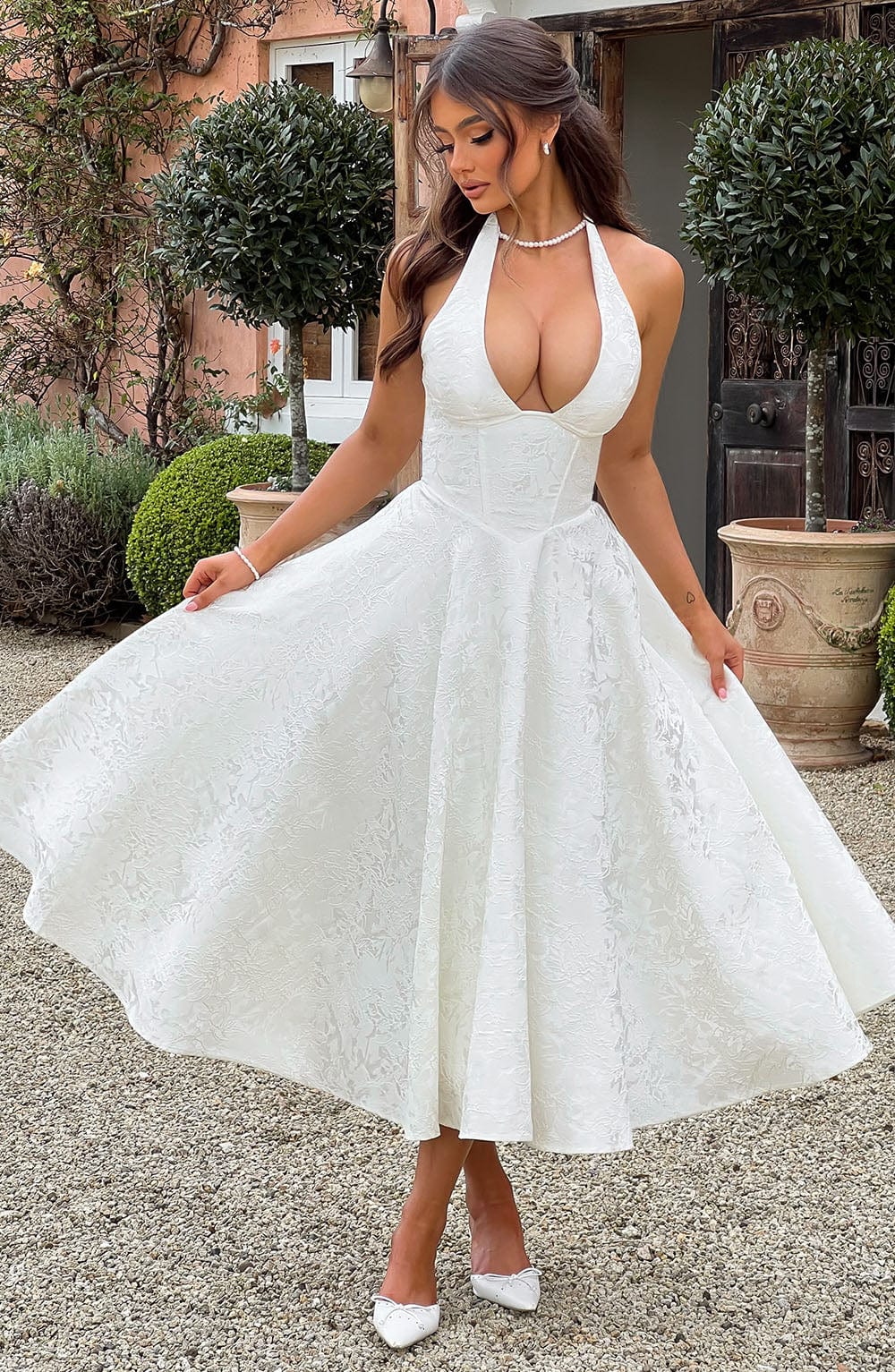 Renata | Jacquard csipkés derékú maxi ruha