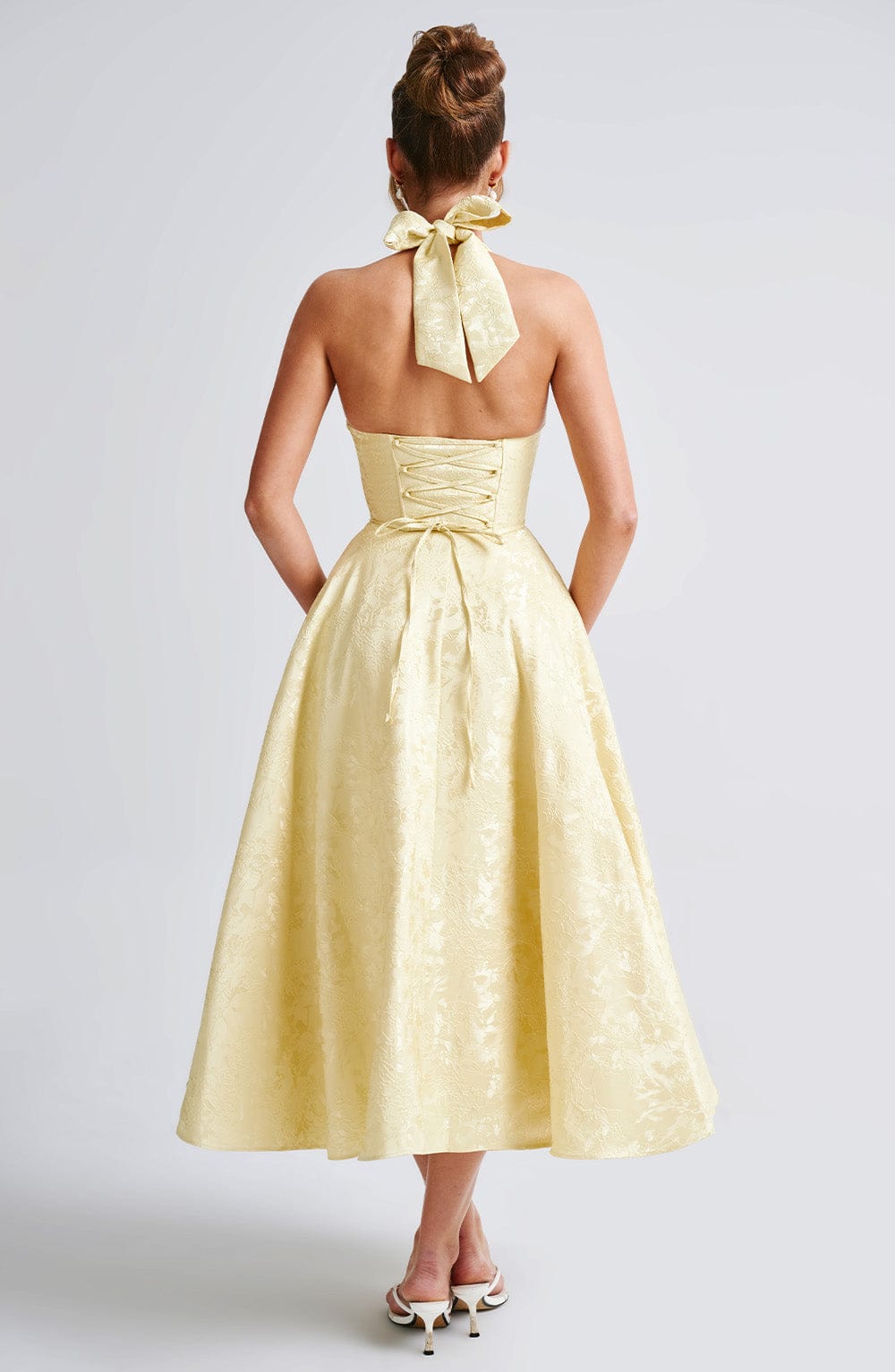 Renata | Jacquard csipkés derékú maxi ruha