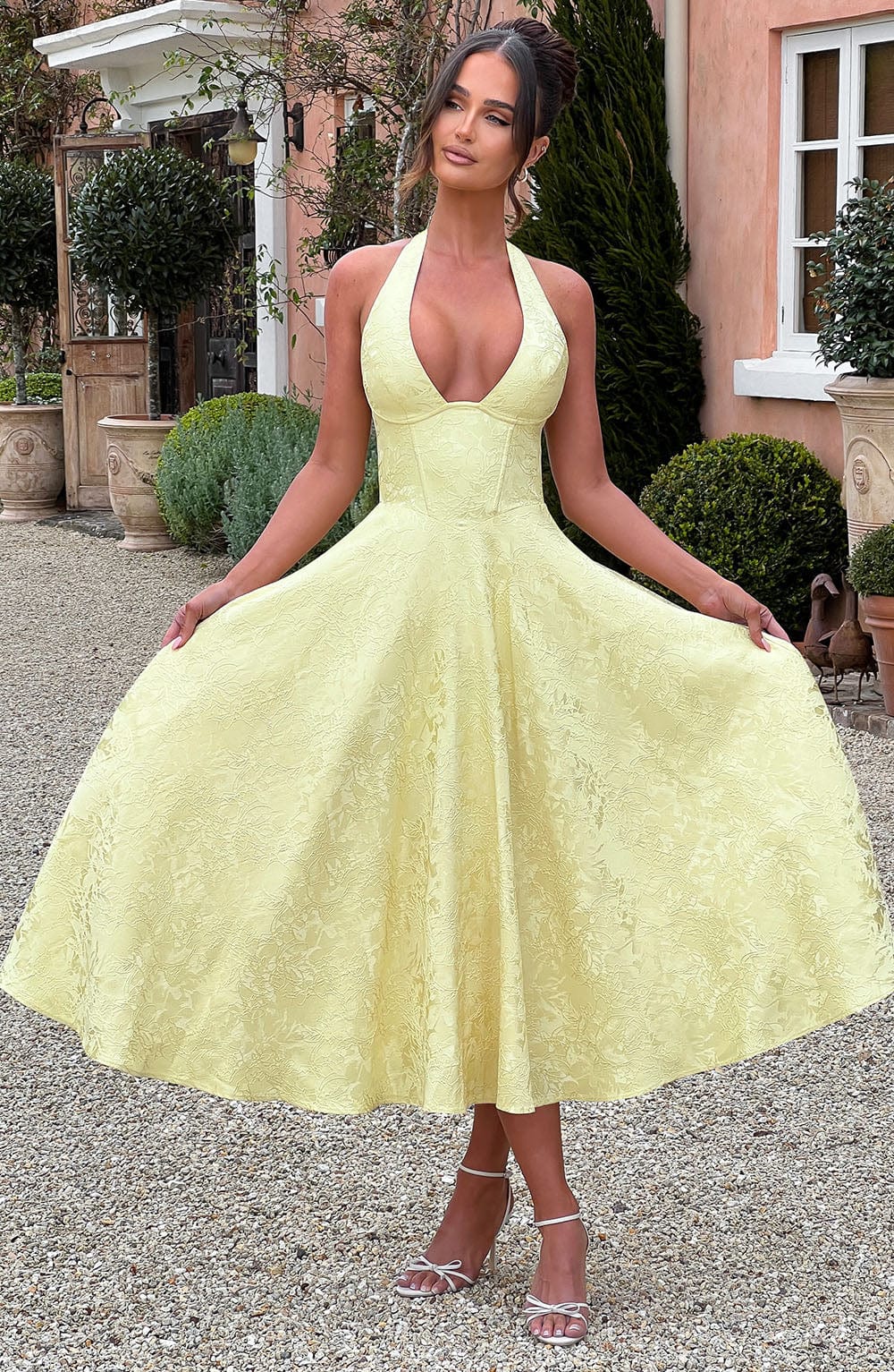 Renata | Jacquard csipkés derékú maxi ruha
