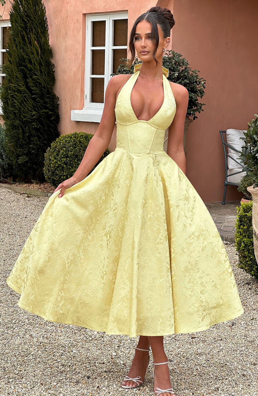 Renata | Jacquard csipkés derékú maxi ruha